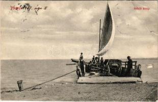 1907 Tihany, Induló komp a Balatonon. Kiadja Mérei Ignác Keszthelyen 553. sz. 1908. (szakadás / tear)