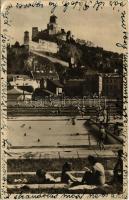 1929 Trencsén, Trencín; Városi strand fürdő, vár / swimming pool, castle (EK)