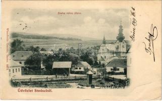 1899 Stósz, Stoósz-fürdő, Stós; Fő tér, templom. Wlaszlovits Gusztáv kiadása / main square, church (EB)