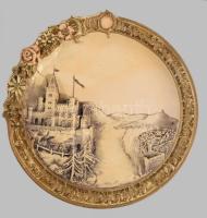 Josef Strnact 2 darab plasztikus vármintás dísztányér. Jelzett, kis kopással, d: 32 cm