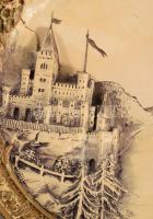 Josef Strnact 2 darab plasztikus vármintás dísztányér. Jelzett, kis kopással, d: 32 cm