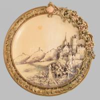 Josef Strnact 2 darab plasztikus vármintás dísztányér. Jelzett, kis kopással, d: 32 cm