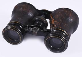 Antik távcső, sérült borítással, 11x7 cm