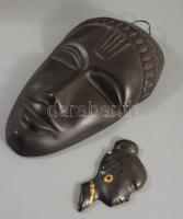 2 darab női arcot formázó kerámia falidísz, m: 10-24 cm