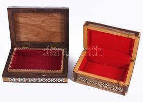 2 darab keleti intarziás doboz, h: 14,5 cm