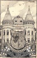 [Grafika] Máramarossziget. Szent-Gály Faur Aurél terve alapján rajzolta Kovács Erzsébet. (1940). Tus, vegyes technika, mérete: 195x130 mm egy 202x135 mm méretű fotókartonon. Tusrajzunk feltehetően az Észak-Erdélyt visszajuttató, 1940. augusztusi második bécsi döntés emlékét őrzi. Tusrajzunkat Szent-Gály Faur Aurél (1877-1958) egykori máramarosszigeti főjegyző ötlete alapján Kovács Erzsébet grafikusművész rajzolta. A rajz középpontjában a Sándy Gyula építész tervei alapján 1912-1913-ban könyvtárnak és kaszinónak készült máramarosszigeti Kultúrpalota épülete, homlokzatán "A magyar közművelődésnek" felirattal. Az épületet előbb a markánsan nacionalista román Astra Egyesület örökölte meg, majd a helyi ortodox püspökség működött benne. A homlokzatrajz alatt a város címerpajzsa, majd a város egykori etnikai arányainak adatai, magyar, német, angol és francia nyelveken. Eredeti grafikánkat a következő években Besskó Károly budapesti vállalkozó képeslapként is kiadta. Tusrajzunk hátoldalán a mű és a művész megnevezése. Prov.: Szent-Gály Erzsébet (1943-2016) restaurátor, művészettörténész, Szent-Gály Faur Aurél főjegyző, főügyész rokona. Jó állapotú grafika, fotókartonra ragasztva.