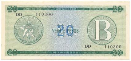 Kuba DN (1985.) 20P "B" deviza tanúsítvány T:AU hajtatlan, foltos Cuba ND (1985.) 20 Pesos "B" Foreign Exchange Certificates C:AU unfolded, spotted Krause FX9