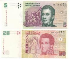 Argentína DN(2014-2015) 5P + DN(2018) 20P T:UNC Argentina ND(2014-2015) 5 Pesos + ND(2018) 20 Pesos C:UNC P#?353, P#355