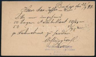 1897 2kr díjjegyes levelezőlap Bécsbe küldve, Wessely Lipót műintézetéből feladva