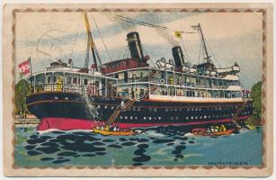 1913 Lloyddampfer "Wien". Oesterreichische Adria Ausstellung Wien 1913 Officielle Postkarte A 15. Kilophot GMBH / Austrian Adria Exhibition. Art Nouveau litho s: Hans Kalmsteiner (ázott / wet damage)