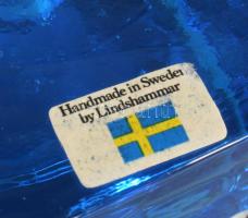 Lindshammar svéd design üveg gyertyatartó, címkével jelzett, hibátlan, 5x5 cm