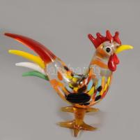 Iparművész üveg kakas figura, hibátlan, m: 7 cm