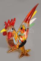 Iparművész üveg kakas figura, hibátlan, m: 7 cm