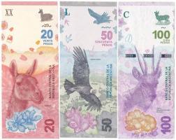 Argentína DN (2017-2020) 20P + 50P + DN(2018-2019) 100P T:UNC-F Argentina ND (2017-2020) 20 Pesos + 50 Pesos + DN(2018-2019) 100 Pesos C:UNC-F Krause P#361, P#363, P#363A