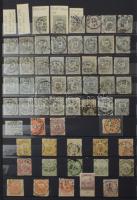 1945 előtti magyar tétel sok Krajcáros és Turul bélyeggel, összefüggésekkel, szép bélyegzésekkel, portókkal, sorokkal, vízjelváltozatokkak 16 fekete lapos, A/4-es berakóban