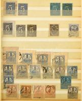 Díjjegyes és illetékjegyes kivágások, köztük szép bélyegzések, díjkiegészítések is, 10 lapos, A/4-es...