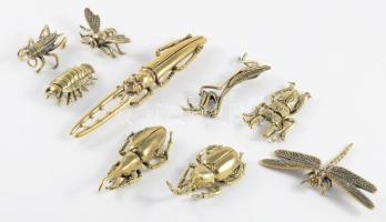 9 darab klf réz rovar figura, h: 12 cm alatt