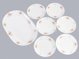 Alföldi süteménykínáló garnitúra. Jelzett, teljes, hibátlan, d: 17 cm, tálca 36x23 cm