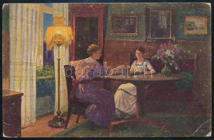 1921 Képeslap a csehszlovákiai Ungvárról kétnyelvű bélyegzéssel Máramarosszigetre, román cenzúrával