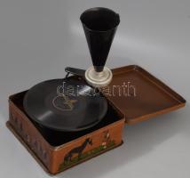 Bavaria Bing Pigmyphone játék gramophone, cca 1920/40, kiegészítőkkel, 5 darab eredeti lemezzel, sze...
