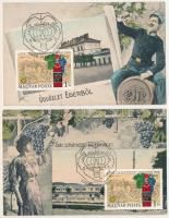 4 Szép régi képeslap (3 db Eger és 1 húsvéti) modern bélyegekkel és bélyegzéssel a képoldalon