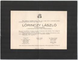1937 Békéscsaba, Lőrinczy László gyógyszerész halálozási értesítője