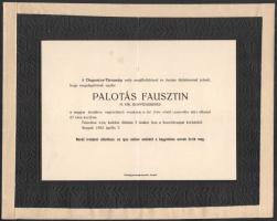 1922 Szeged, Palotás Fausztin m. kir. honvédezredes halotti értesítője