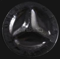 Mid-century iparművész bordázott üveg 6 személyes háromosztatú kínáló garnitúra, hibátlan, d: 24 cm