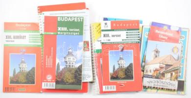 Vegyes magyar térkép és atlasz tétel, közte budapesti kerületek, vidéki városok, autóatlasz, stb., összesen 13 db