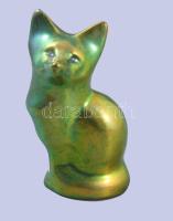 Zsolnay kisplasztika - róka. Savmaratott felületű eozin mázakkal bevont finomfajansz, jelzett, hibátlan, m: 7 cm