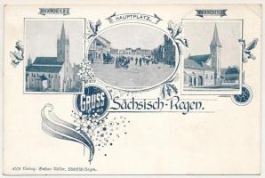 Szászrégen, Sächsisch-Regen, Reghin; Ev. Kirche, Hauptplatz / Evangélikus templom, Fő tér. Gustav Rösler 4578. / Lutheran church, main square. Art Nouveau, floral (EB)
