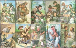 Márton Lajos (1891-1953) által illusztrált cserkész képeslapok modern reprintjei, 10 db, 13x8 cm