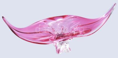 Cseh pink színezésű üveg kínáló asztaldísz, hibátlan, 37x18 cm