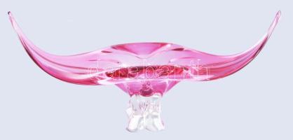 Cseh pink színezésű üveg kínáló asztaldísz, hibátlan, 37x18 cm