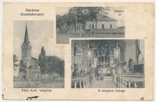 1917 Gizellafalva, Ghizela (Temes); Római katolikus templom és belseje, plébánia lak. Cherrier M. fényképész / church interior and parish (EB)