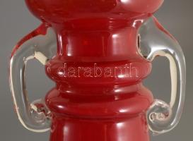 Huta Szkła Tarnowiec, Słuczan-Orkusz Jerzy designer: Kétfüles váza. Jelzés nélkül, kis pattogzással,...