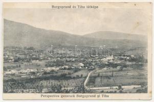 1915 Borgóprund, Borgó-Prund, Prundu Bargaului; Borgóprund és Tiha látképe. Chencinski Jakab kiadása / Perspectiva generala Borgoprund si Tiha / general view (vágott / cut)