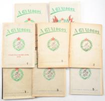 1949-1950 A gyalogos katonai folyóirat 8 db száma (I. évf. 2-5. sz. + II. évf. 1., 3., 4. sz.), közte egy duplummal, változó állapotban