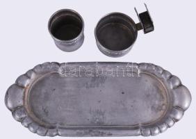 Háromrészes réz asztali szett, h: 37 cm