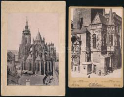 1898 Prága, városrészletek, 2 db keményhátú fotó, egyik hátoldalán Bodor Antal szociográfus, falukutató aláírásával, 16,5×10,5 cm