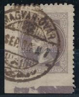 1867 Szürkéslila ívsarki Hírlapbélyeg magyar "MAGYAR-ÓVÁR" érkezési bélyegzéssel, Strakosch azonosítással