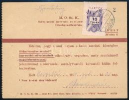 1949.10.02. Nyomtatvány levelezőlap 10f díjjal, postabélyeg helyett okmánybélyeggel leróva, ritka!