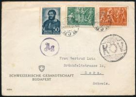 1944.07.26. 2. súlyfokozatú levél Svájcba Kossuth 50f + Karácsony 30 f + 4f bélyegekkel vegyes bérmentesítésként