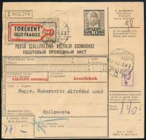1942.12.05. Magyar-rutén nyelvű szállítólevél bérmentesítés nélkül feladva , 1P 10f-el portózva , rendkívül ritka űrlap!