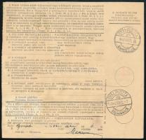 1942.12.05. Magyar-rutén nyelvű szállítólevél bérmentesítés nélkül feladva , 1P 10f-el portózva , re...