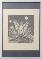 ZéKovács József (Zé Kovács Jozsef, 1951-): Bőrmacska. Rézkarc, akvarell, papír, jelzett, sorszámozot...