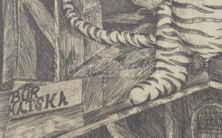 ZéKovács József (Zé Kovács Jozsef, 1951-): Bőrmacska. Rézkarc, akvarell, papír, jelzett, sorszámozot...