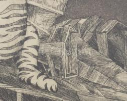 ZéKovács József (Zé Kovács Jozsef, 1951-): Bőrmacska. Rézkarc, akvarell, papír, jelzett, sorszámozot...