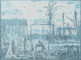 Gross Arnold (1929-2015): A művészet kertje. Ofszet nyomat, papír, jelzett a nyomaton, üvegezett fakeretben, 17x24 cm