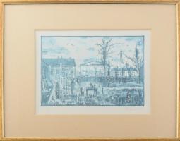 Gross Arnold (1929-2015): A művészet kertje. Ofszet nyomat, papír, jelzett a nyomaton, üvegezett fak...